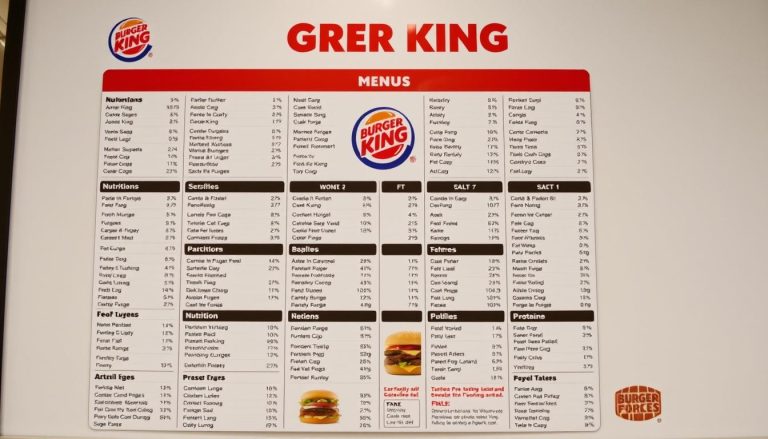 Burger King Nutrition Menu